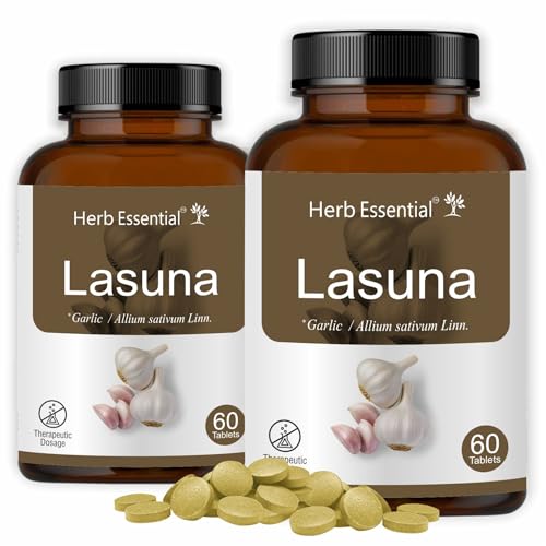 Herb Essential Lasuna (Garlic) Tablets 500mg - 2 x 60 tablets, 120 Tablets| Heart & Cardiovascular Health, Blood Pressure & Cholesterol Support, Immunity, Antioxidant, Digestive & Detox Aid - Image 1
