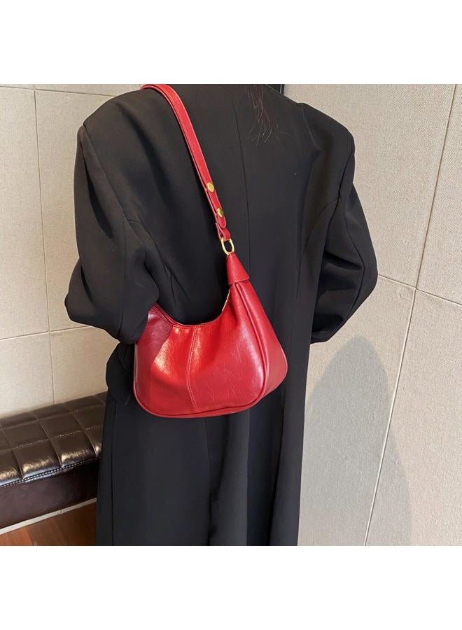 JYG Small Hobo Bags for Women Retro Crescent Shoulder Purse Fall Soft Crossbody Handbag 2025, Wine Red, 9.8" X 3.5" X 8.3" - Image 2