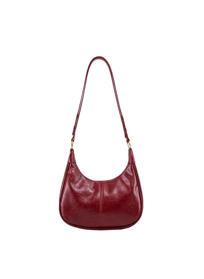 JYG Small Hobo Bags for Women Retro Crescent Shoulder Purse Fall Soft Crossbody Handbag 2025, Wine Red, 9.8" X 3.5" X 8.3" - Image 1