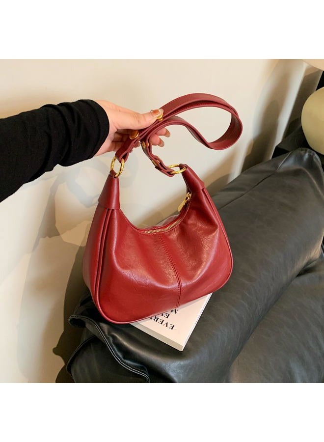 JYG Small Hobo Bags for Women Retro Crescent Shoulder Purse Fall Soft Crossbody Handbag 2025, Wine Red, 9.8" X 3.5" X 8.3" - Image 4