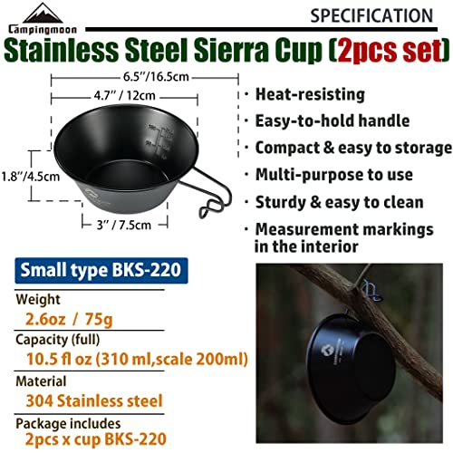 camping moon CAMPINGMOON 2pcs Set Stainless Steel Camping Sierra Cup 10oz, 310ml Black BKS-220-2P - Image 2