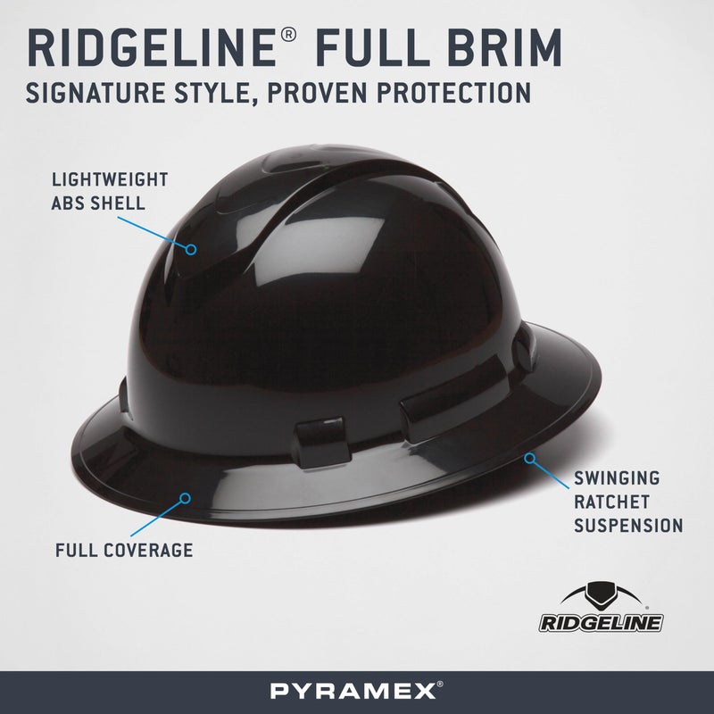 Ridgeline Pyramex Ridgeline Full Brim Hard Hat 4 Point Ratchet Black - Image 2