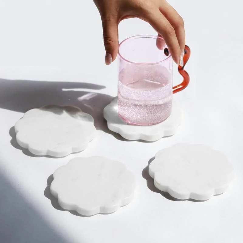 Muun Home Muun Home Scallop Coasters Set of 4 - White Marble