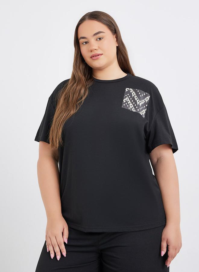 Styli Plus Size Mono Aztec Pocket Dropped Shoulder T-Shirt and Pyjama Set - Image 3