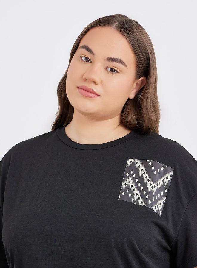 Styli Plus Size Mono Aztec Pocket Dropped Shoulder T-Shirt and Pyjama Set - Image 4