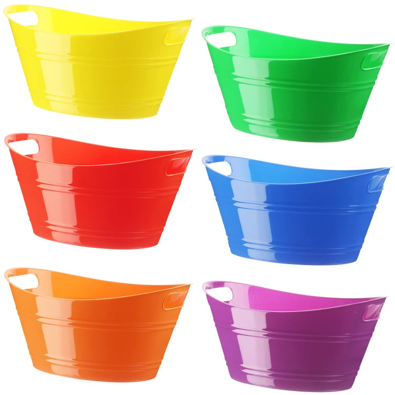 Patelai 6 Pcs Ice Buckets Bulk, Plastic Ice Buckets with Handles, Oval Storage Tub, Large Capacity Drink Tub for Party Bar Wine Beer Champagne Beverage Bottle Cooler(4.5 Liter,Multicolor) - Image 1