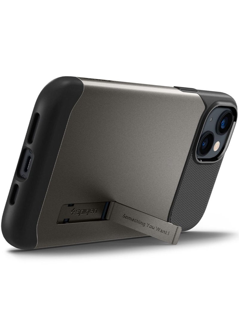 Spigen Slim Armor iPhone 14 Case Cover with Kickstand - Gunmetal - Image 2