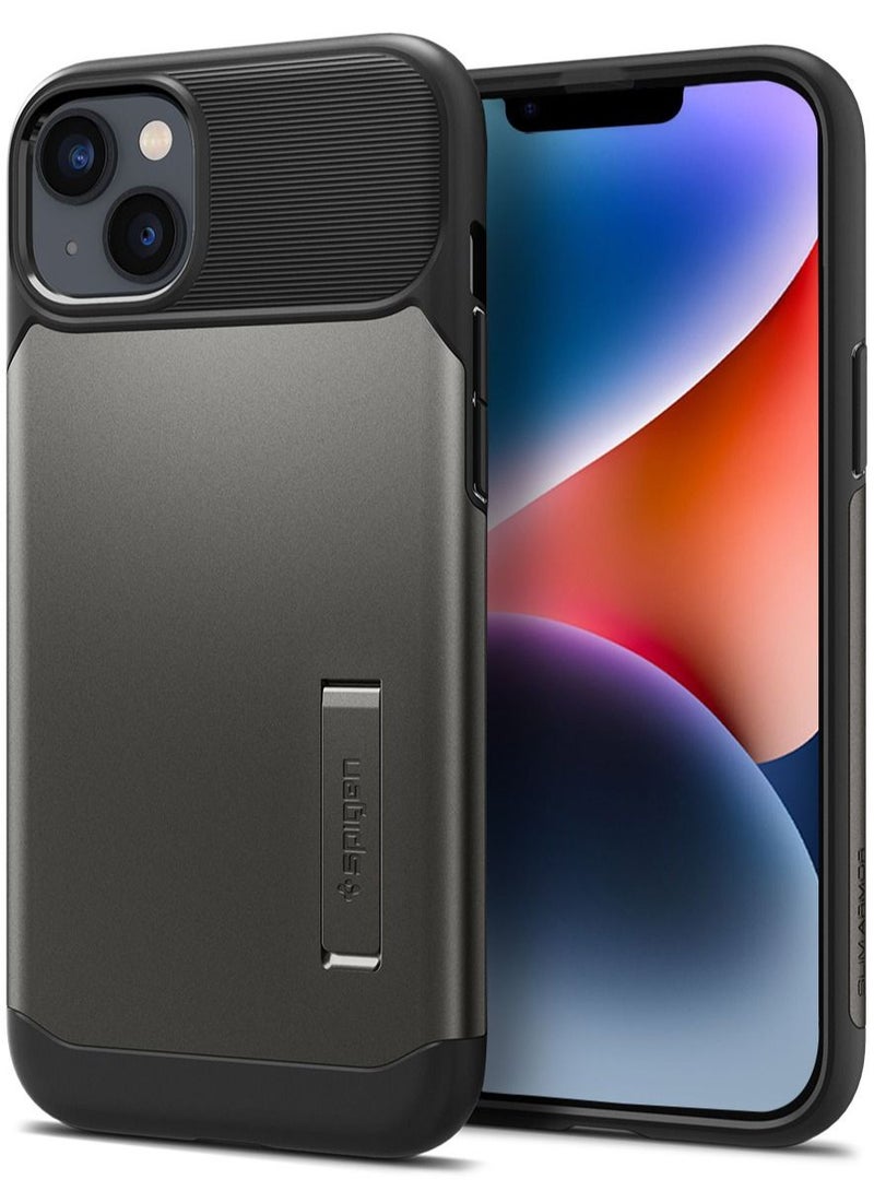Spigen Slim Armor iPhone 14 Case Cover with Kickstand - Gunmetal - Image 1