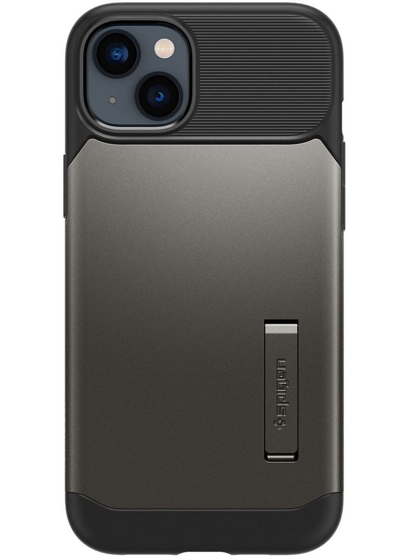 Spigen Slim Armor iPhone 14 Case Cover with Kickstand - Gunmetal - Image 3