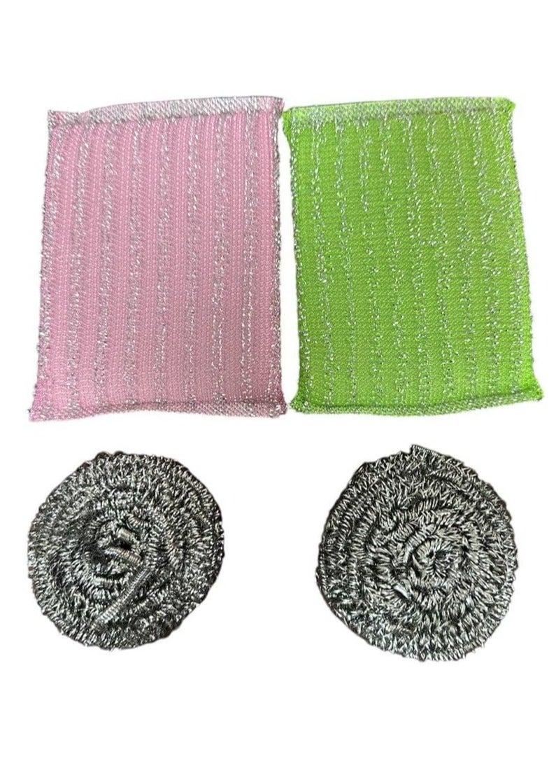 Spaceshoop Set of 4 Pieces 2 Pieces Ball Stainless Steel Wool And 2 Pieces Wool Kitchen Tool For Pot Pan Dish, Multicolor - Image 1