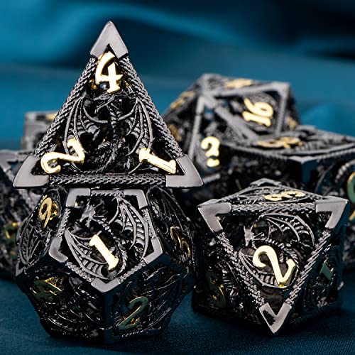 ARUOHHA Hollow DND Metal Dice Set Black Gold Dragons D and D Dice RPG Role Playing Games Dungeons Polyhedral Dice with Gift Box D20 D12 D10 D8 D6 D4 - Image 5