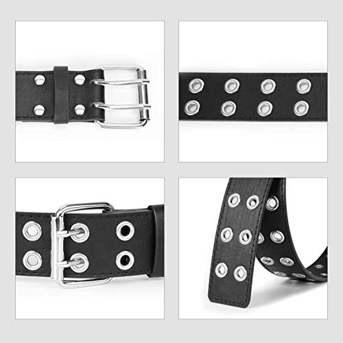 WERFORU Double Grommet Belt PU Leather Punk Belt for Women Men Jeans 2 Hole Belts 1.5 Wide - Image 5