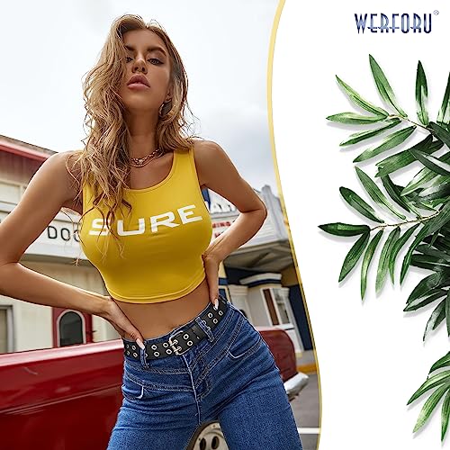 WERFORU Double Grommet Belt PU Leather Punk Belt for Women Men Jeans 2 Hole Belts 1.5 Wide - Image 3