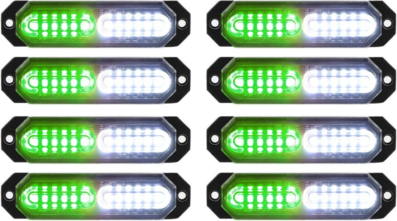 ASPL 8pcs Ultra Slim 12-LED Surface Mount Flashing Strobe Lights - Green/White - Image 1