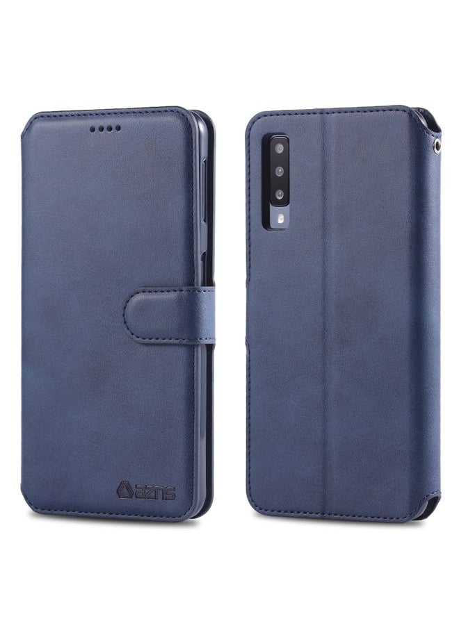 Generic - Case Cover For Galaxy A70 / A7 2019 AZNS Calf Texture Magnetic Horizontal Flip PU Leather Case with Holder & Card Slots & Photo Frame Blue - Image 1