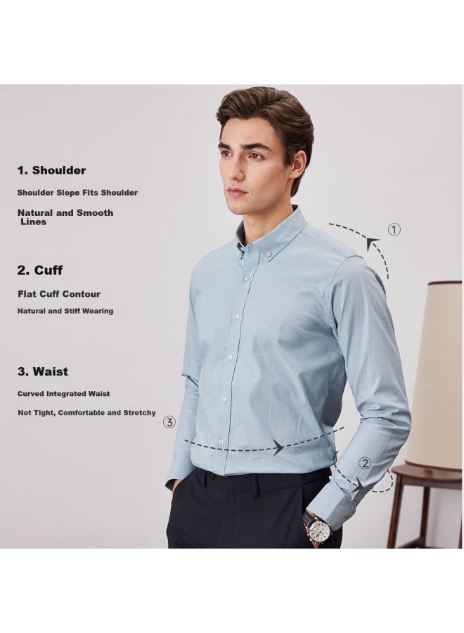 Firs Oxford Comfort Stretch Long Sleeve Men'S Wrinkle-Resistant Shirt Durable Smooth Top - Image 2