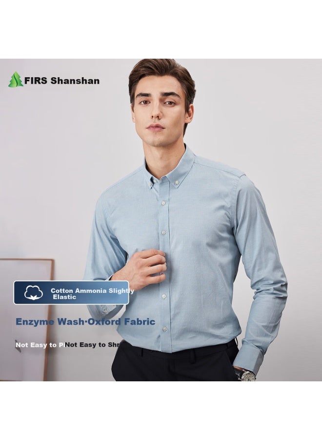 Firs Oxford Comfort Stretch Long Sleeve Men'S Wrinkle-Resistant Shirt Durable Smooth Top - Image 1
