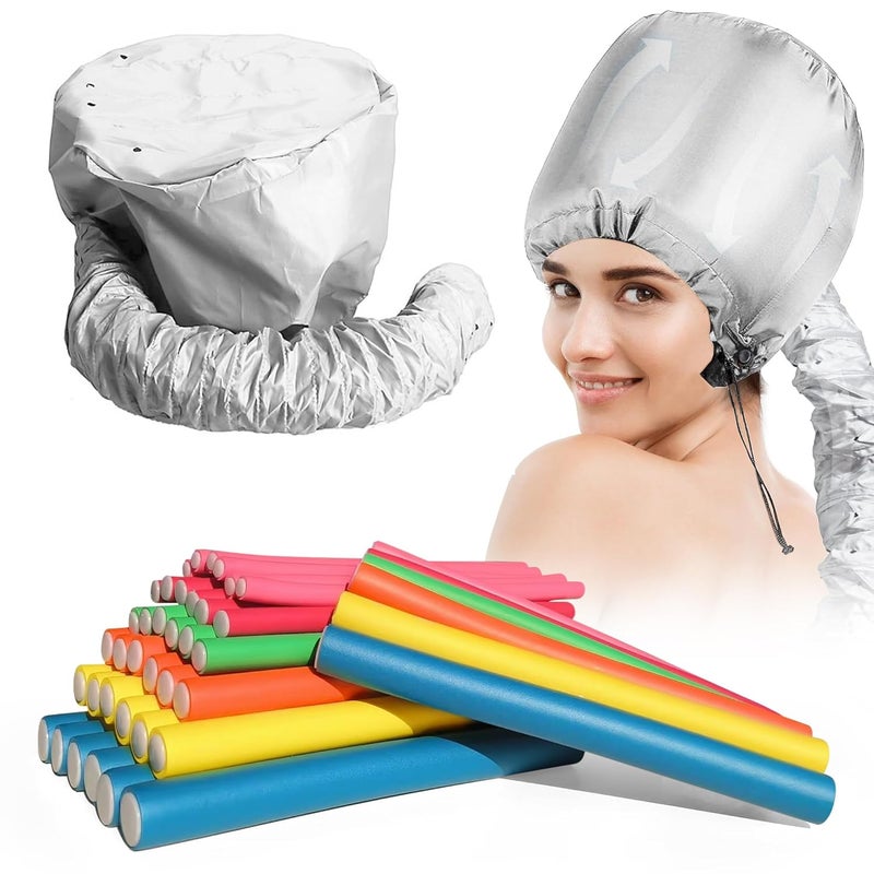 42 pcs 7 Flexi RodsHair Curlers Rollers Flexible Curling RodsHeatless Bendy Foam Hair Curls for LongMediumShort Hair to Sleep inwith Hair Dryer Bonnet for Quick ShapingSilvery