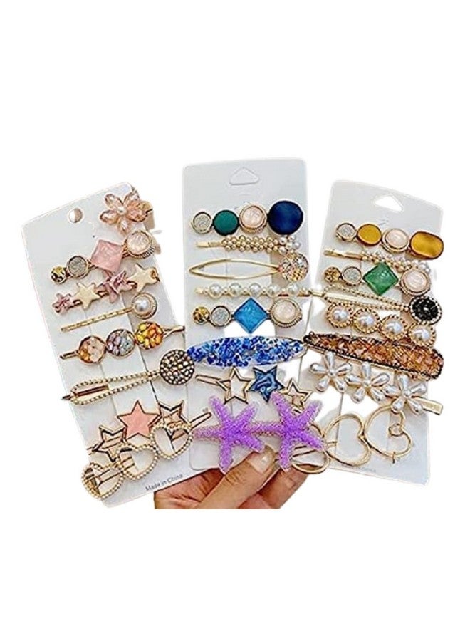 SUN Ring SUNRING Korean Fashion Style Pearl Rhinestone Metal Hair Clips Hair Pin Stylish Hair Accessories Jewellery For Women's And Girls, (Multicolour) (Pack of 12, Multicolor) - Image 1