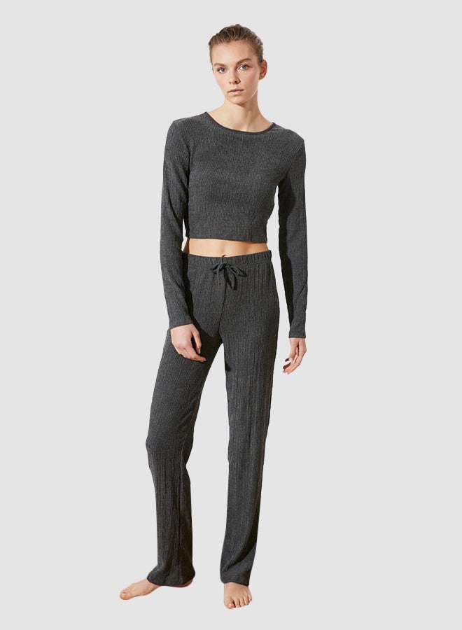 trendyol Anthracite Crop Knitted Top-Bottom Team  - Image 4