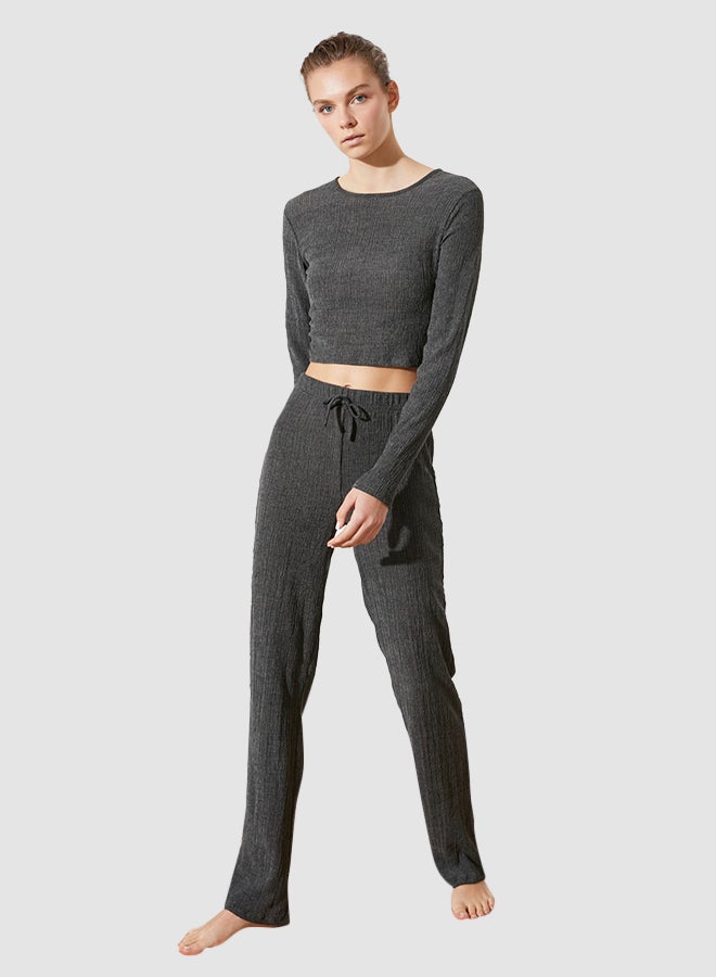 trendyol Anthracite Crop Knitted Top-Bottom Team  - Image 3