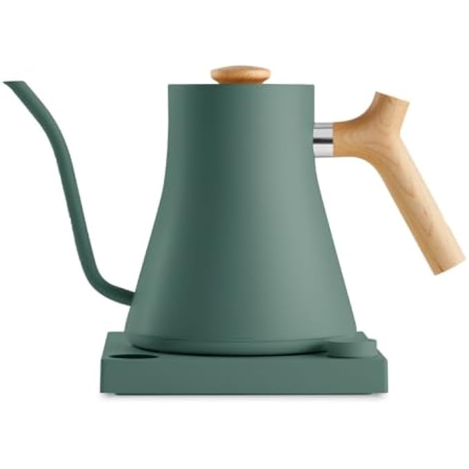 FELLOW Stagg Ekg Electric Gooseneck Kettle  PourOver Coffee And Tea Pot Stainless Steel Quick Heating Smoke Green With Maple Wood Handle 09 Liter - Image 1