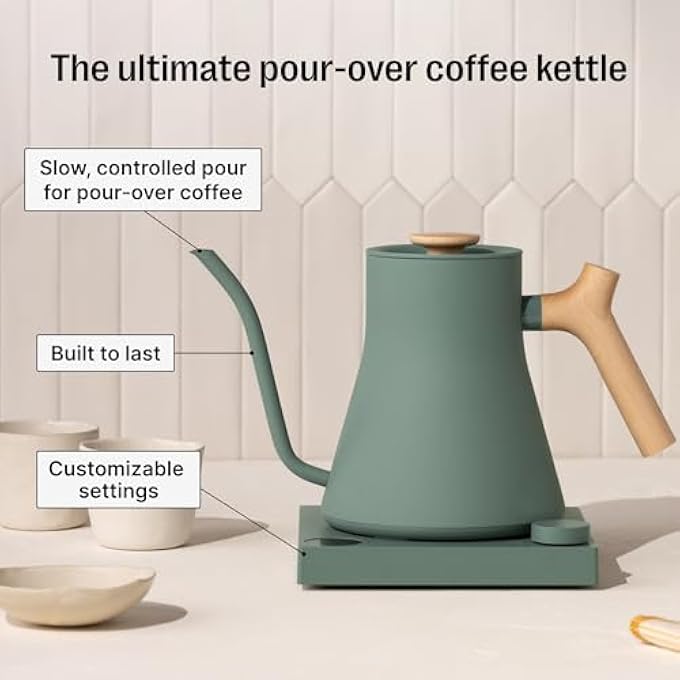 FELLOW Stagg Ekg Electric Gooseneck Kettle  PourOver Coffee And Tea Pot Stainless Steel Quick Heating Smoke Green With Maple Wood Handle 09 Liter - Image 3