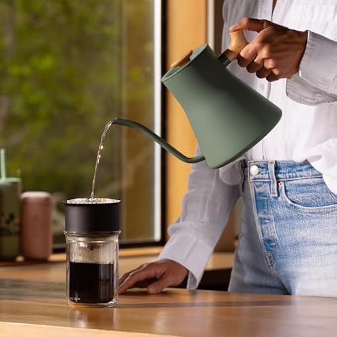 FELLOW Stagg Ekg Electric Gooseneck Kettle  PourOver Coffee And Tea Pot Stainless Steel Quick Heating Smoke Green With Maple Wood Handle 09 Liter - Image 5