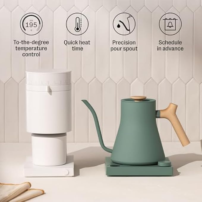 FELLOW Stagg Ekg Electric Gooseneck Kettle  PourOver Coffee And Tea Pot Stainless Steel Quick Heating Smoke Green With Maple Wood Handle 09 Liter - Image 4