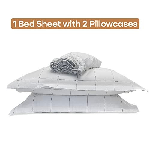 SleepyCat Printed Fitted Bedsheet Set 100% Cotton 200TC Percale Combed Yarn with a Durable Elastic & AZO Free with 2 Standard Size Pillow Cases (Queen Size 78x60) Overboard Check - Image 2