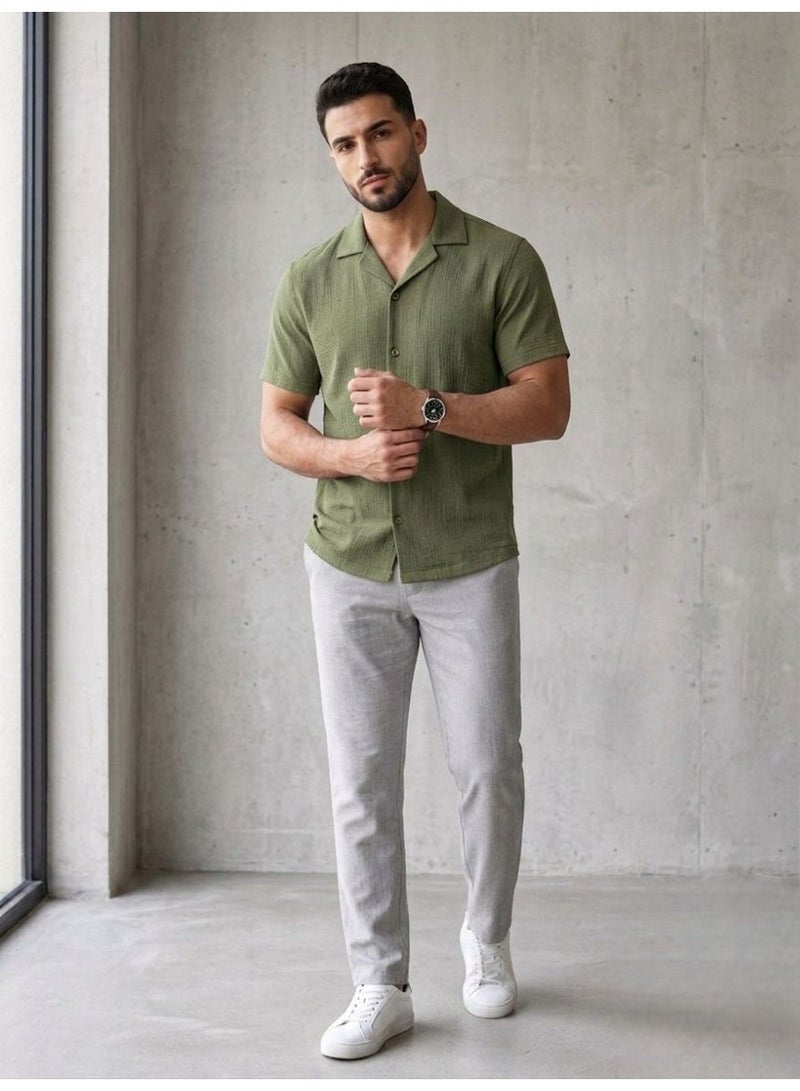 Hikes Men’s Premium Camp Collar Shirt – Cotton Flax Blend, Slim Fit, Breathable Casual Wear - Image 2