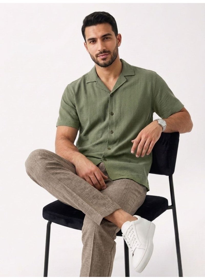 Hikes Men’s Premium Camp Collar Shirt – Cotton Flax Blend, Slim Fit, Breathable Casual Wear - Image 3
