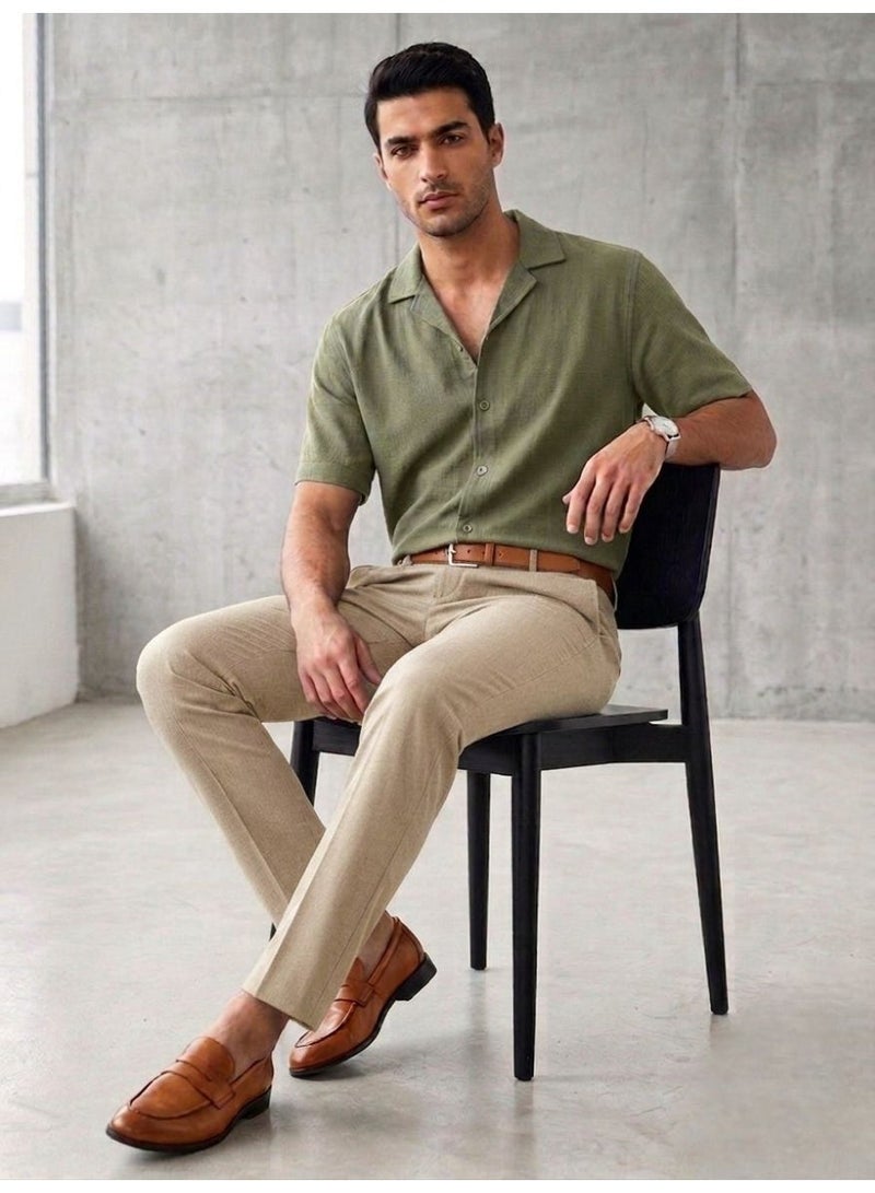 Hikes Men’s Premium Camp Collar Shirt – Cotton Flax Blend, Slim Fit, Breathable Casual Wear - Image 4