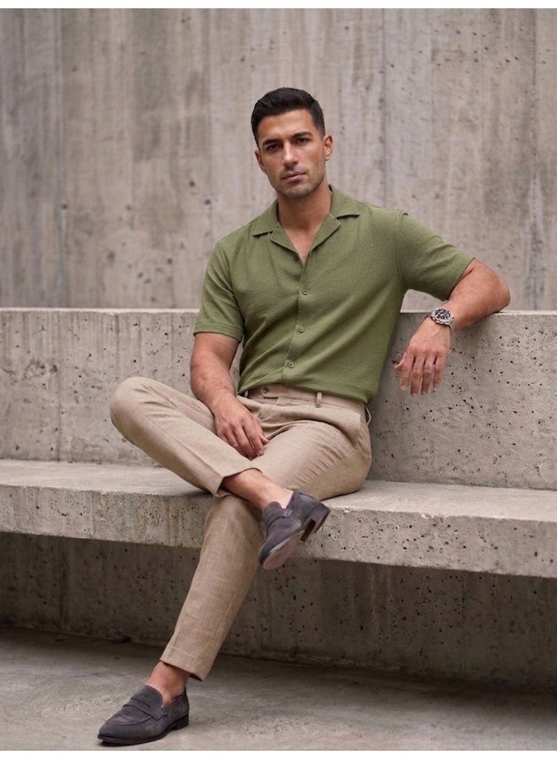 Hikes Men’s Premium Camp Collar Shirt – Cotton Flax Blend, Slim Fit, Breathable Casual Wear - Image 5