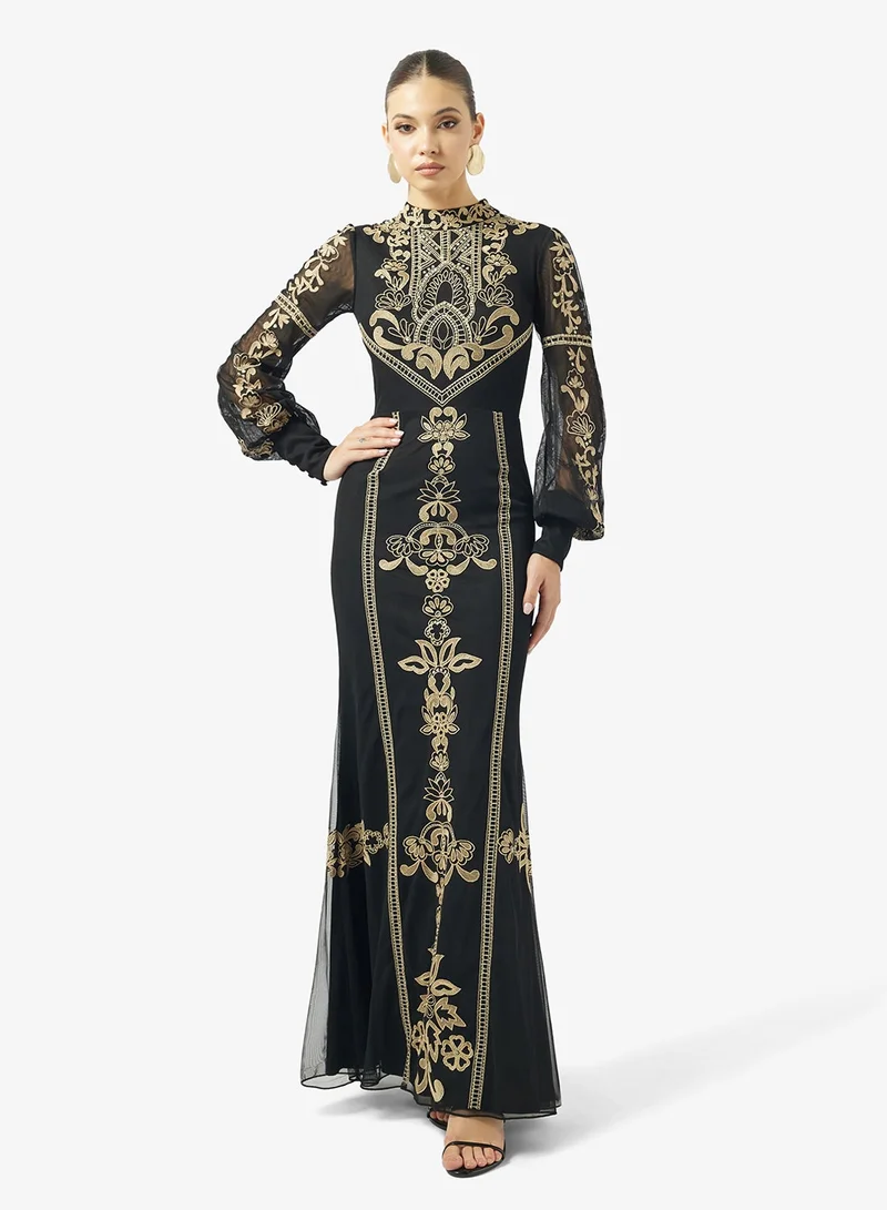 Frock And Frill  Embellished Long Sleeve Maxi Dress for Women | Best Price UAE