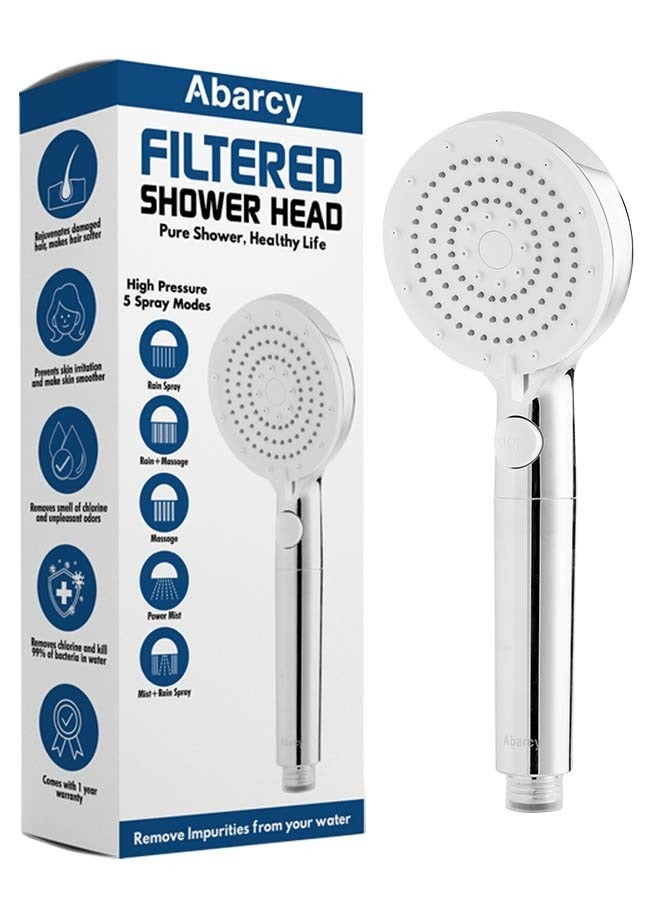 Loquat Filtered Shower Head with 5 Different Patterns | Removes Chlorine u0026 Harmful Pollutants | Superior Filtration System | Prevents skin Dryness, Inflammation, and Hair Breakage | PP-Cotton Filter - Image 1