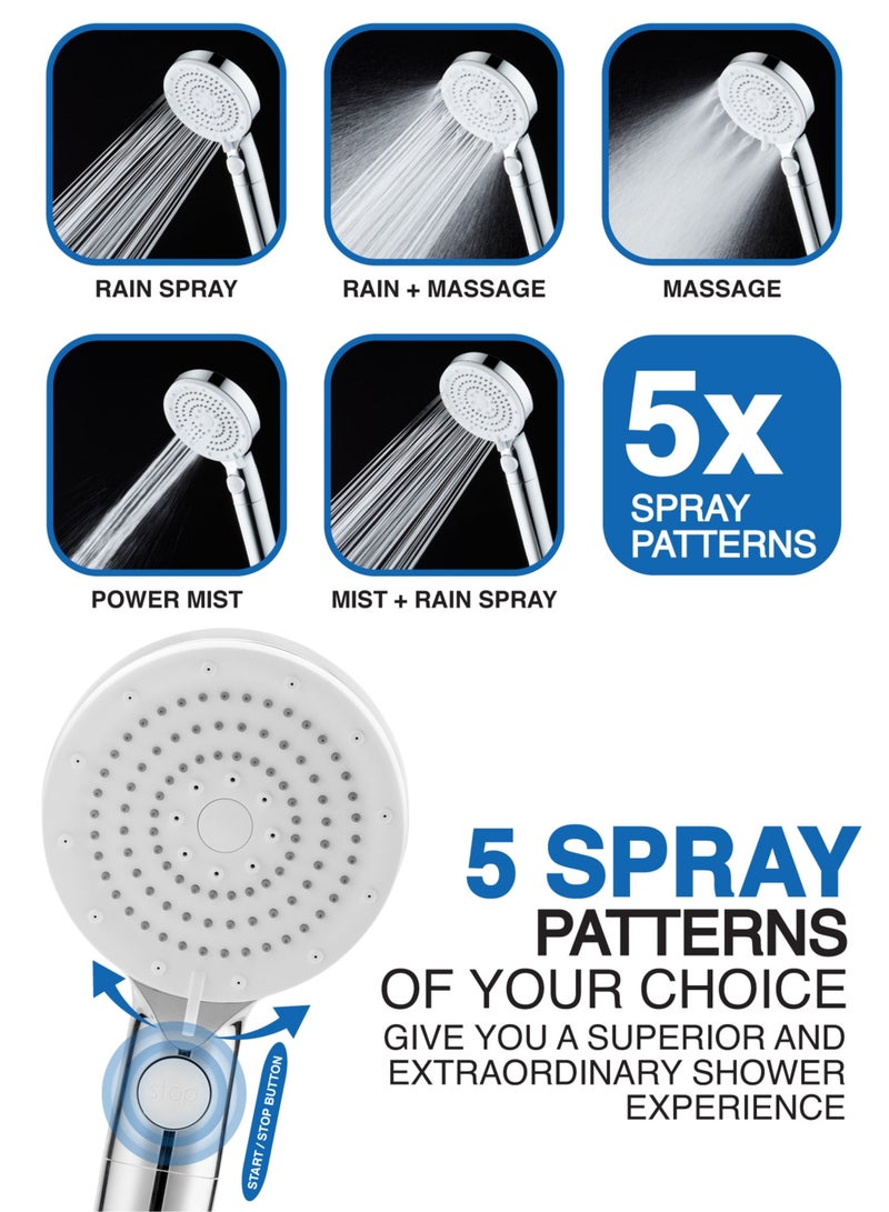 Loquat Filtered Shower Head with 5 Different Patterns | Removes Chlorine u0026 Harmful Pollutants | Superior Filtration System | Prevents skin Dryness, Inflammation, and Hair Breakage | PP-Cotton Filter - Image 2