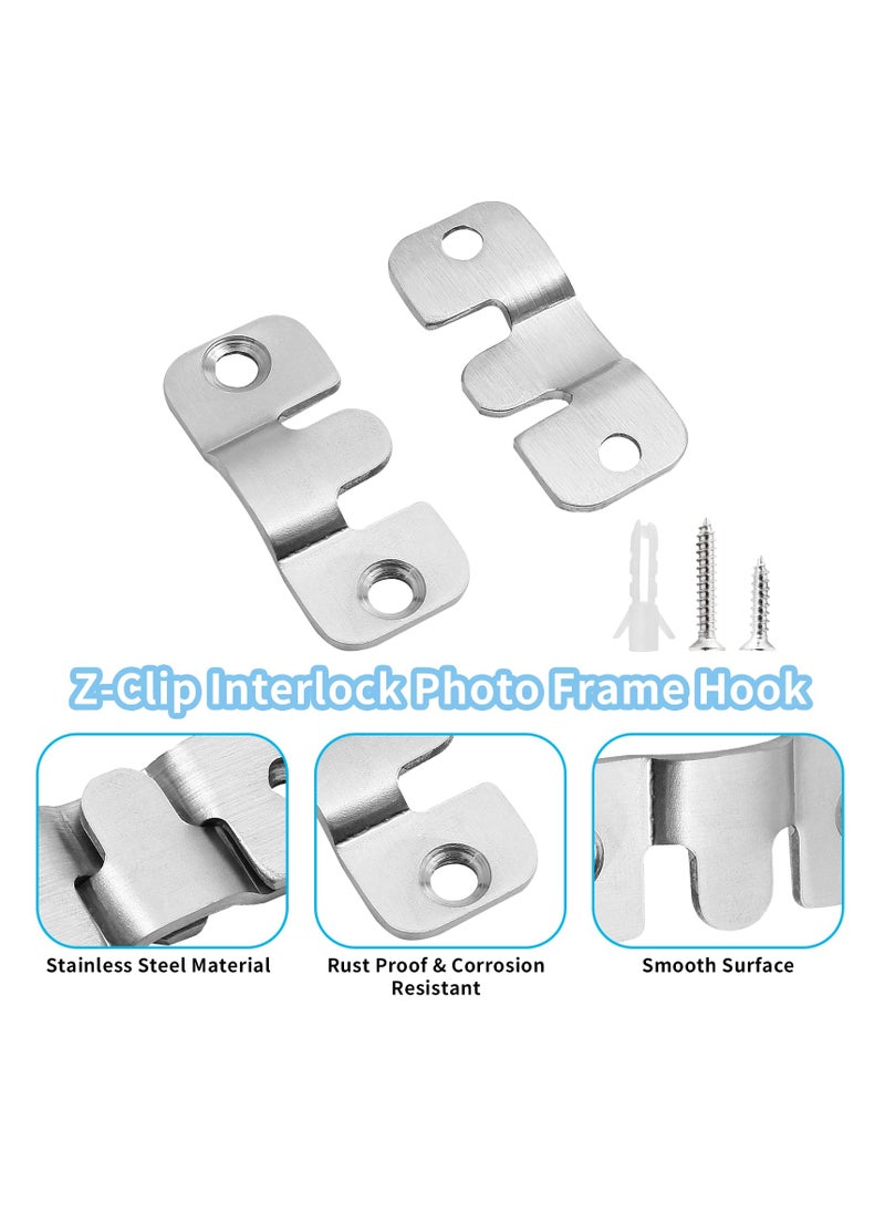 SYOSI - 4Pairs Flush Mount Brackets Heavy Duty Picture Hangers Z-Clip Interlock Photo Frame Hook Metal Keyhole Hangers for Hanging Headboards (44 x 19mm) - Image 1