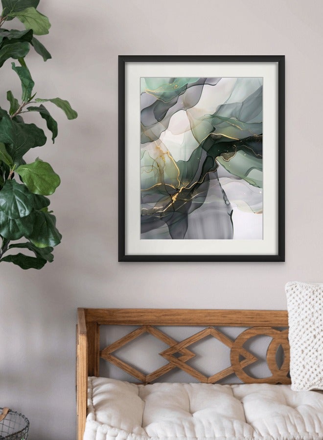 Art Decor Art Decor Dark Green and Grey Water Color Ink Style Abstract Art with Gold Accents Wall Art with Matboard Framed Fine Art Wall Décor for Living Room Bedroom Dining Room Office Gifting - Image 2