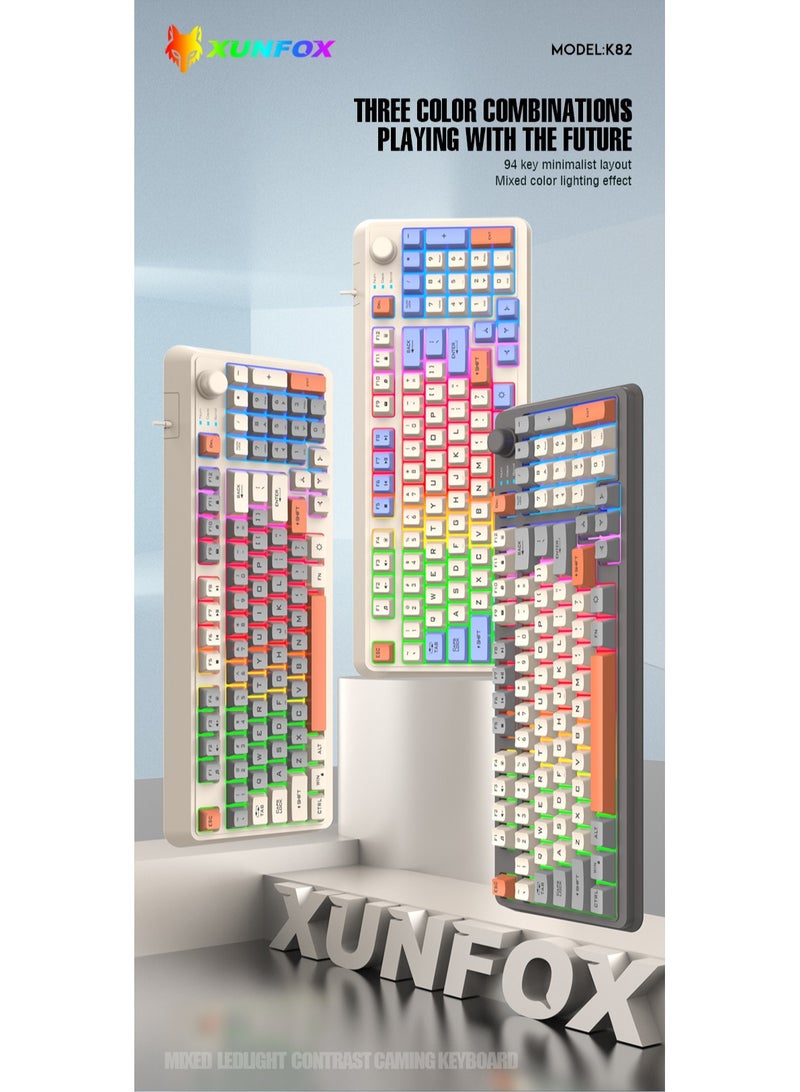 Gasin XUNFOX K82 Gaming Keyboard – 94 Keys, RGB Backlit, Three Color Combinations, Minimalist Layout, Mechanical Keyboard for Gamers  - Image 5
