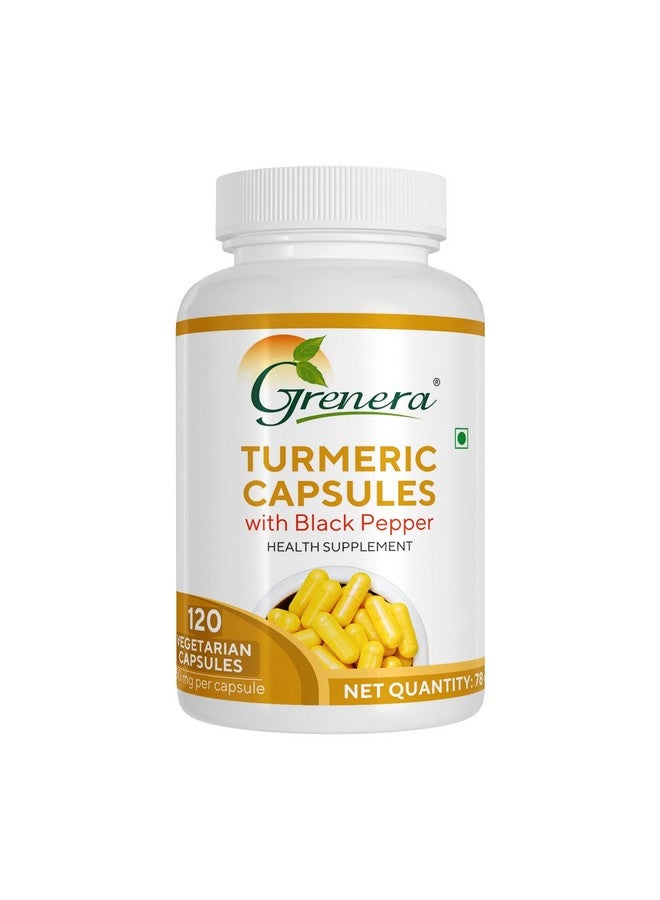 Grenera Turmeric Capsules (Haldi with Black Pepper) 120 Veg Capsules, Curcumin Supplement, 650 mg each - Image 1