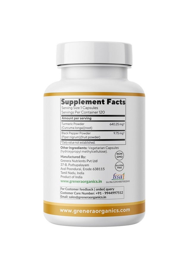 Grenera Turmeric Capsules (Haldi with Black Pepper) 120 Veg Capsules, Curcumin Supplement, 650 mg each - Image 3