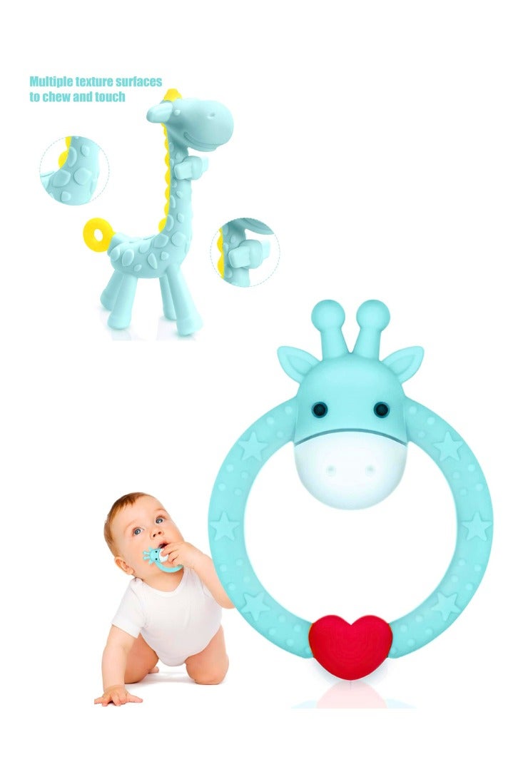 Chase Up BPA Free Silicone Giraffe Baby Teether Toy with Storage Case, for 3 Months Above Infant Sore Gums Pain Relief and Baby Shower, Baby Teething Toys (Blue) - Image 2