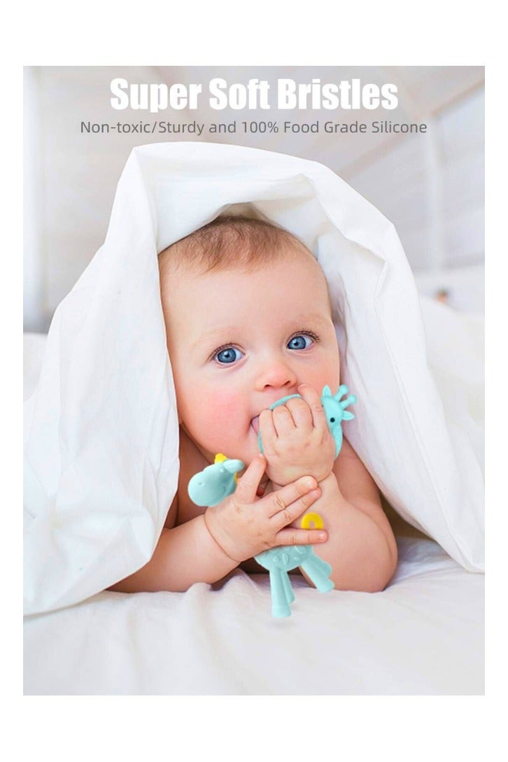 Chase Up BPA Free Silicone Giraffe Baby Teether Toy with Storage Case, for 3 Months Above Infant Sore Gums Pain Relief and Baby Shower, Baby Teething Toys (Blue) - Image 3