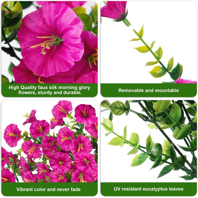 HyeFlora Artificial Faux Hanging Flowers Plant for Outdoor Decor,2 PCS Fake Silk Morning Glory with Eucalyptus UV Resistant Realistic Trailing Vine for Wall Home Porch Patio Balcony Yard Indoor Decor, Fuchsia - Image 3