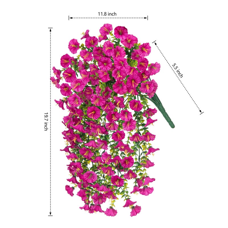 HyeFlora Artificial Faux Hanging Flowers Plant for Outdoor Decor,2 PCS Fake Silk Morning Glory with Eucalyptus UV Resistant Realistic Trailing Vine for Wall Home Porch Patio Balcony Yard Indoor Decor, Fuchsia - Image 2