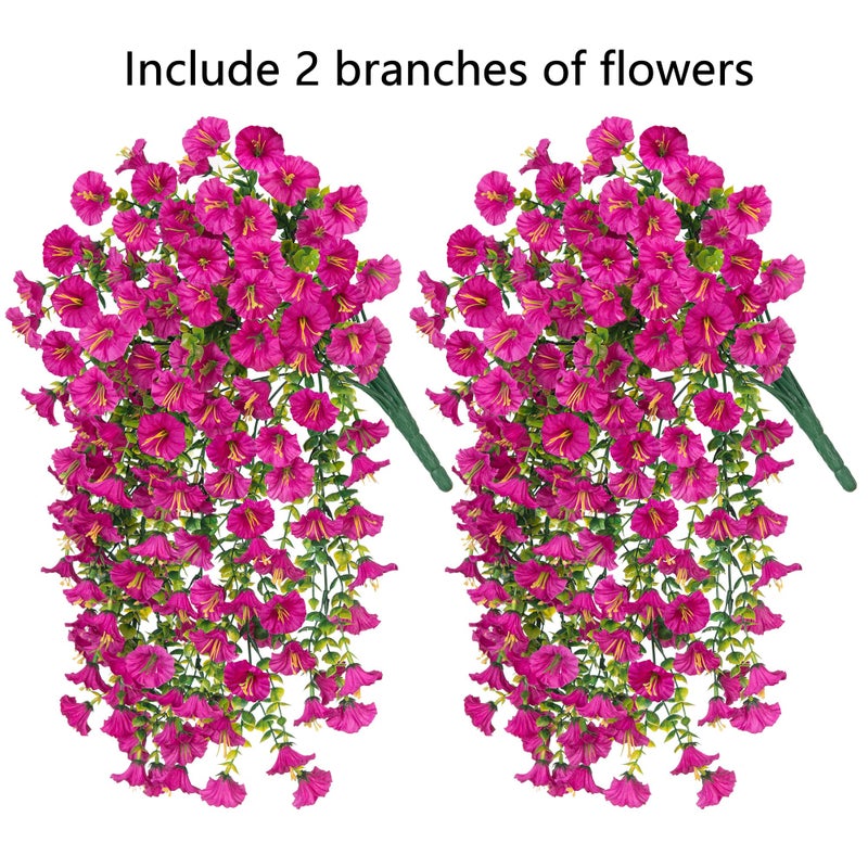 HyeFlora Artificial Faux Hanging Flowers Plant for Outdoor Decor,2 PCS Fake Silk Morning Glory with Eucalyptus UV Resistant Realistic Trailing Vine for Wall Home Porch Patio Balcony Yard Indoor Decor, Fuchsia - Image 4