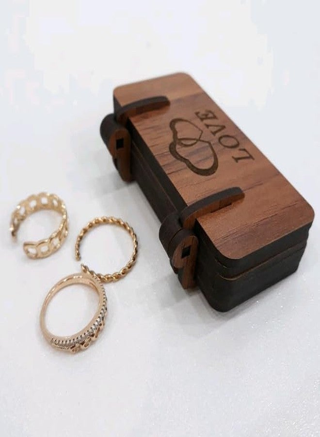 MeeCraft علبة خواتم خشبية مستطيلة عتيقة من MeeCraft - هدية مثالية لحفلات الزفاف والخطوبة (8.5 × 4 × 1.8 سم، بني) - Image 5