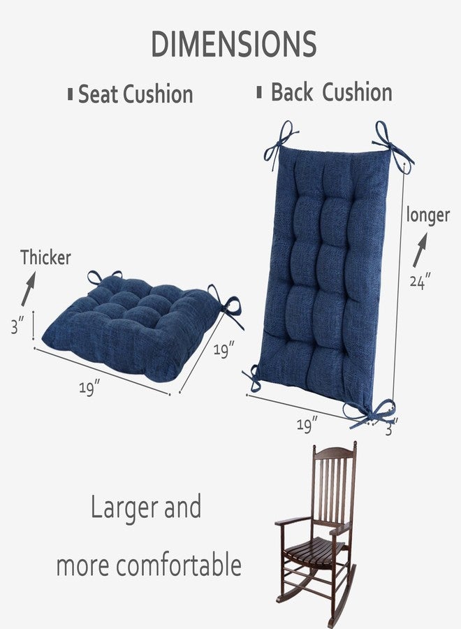 ELFJOY Solid Color Cozy Sanding Fabric Rocking Chair Cushions -Rocker Chair Pad Set Flax Navy - Image 2