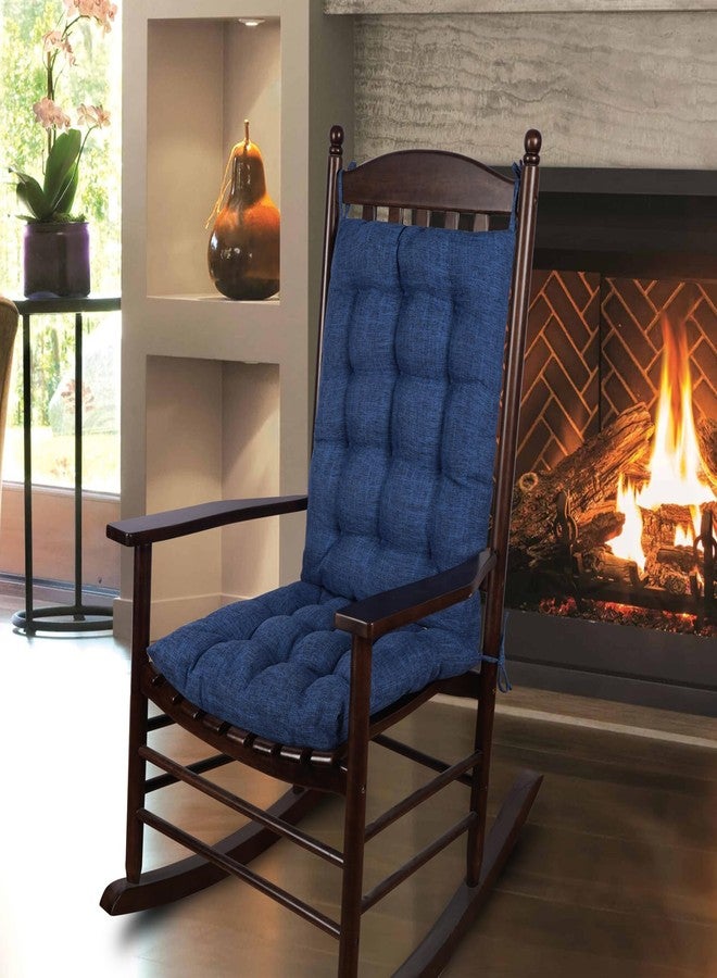 ELFJOY Solid Color Cozy Sanding Fabric Rocking Chair Cushions -Rocker Chair Pad Set Flax Navy - Image 1